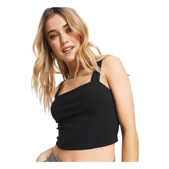 American Eagle AE Black Ribbed Knit Cropped Tank Top Pull-Over M - Picture 1 of 7